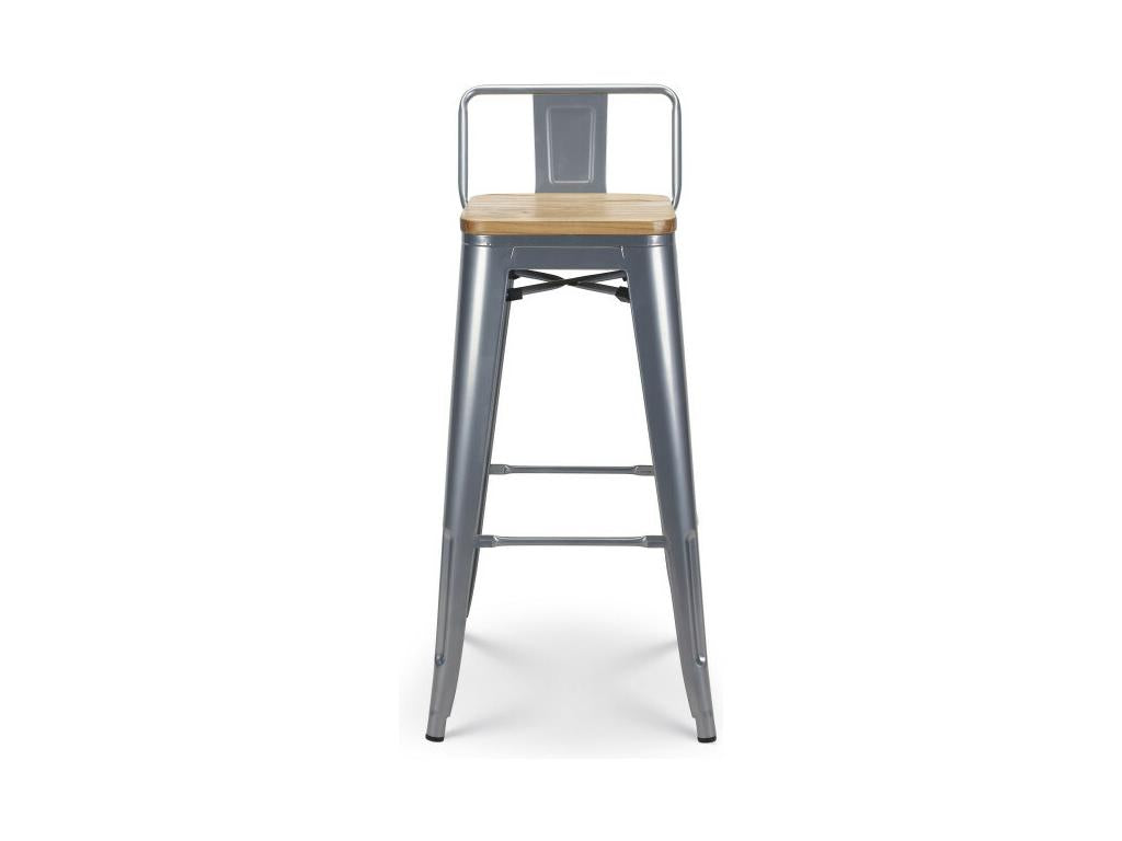 Industrial style bar stool with silver metal backrest and light wood seat - Height 76 cm AJOF04585