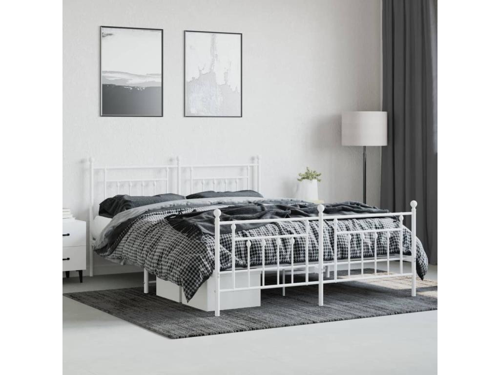 Metal bed frame with white headboard/footboard 160x200cm LXFO16534
