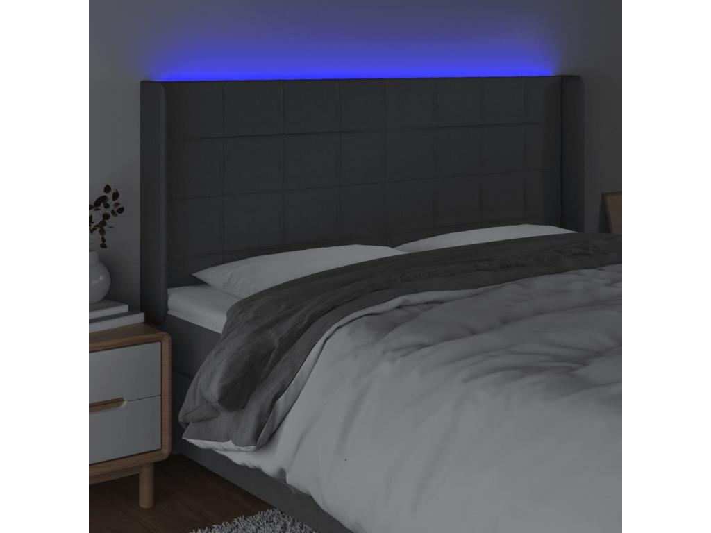 Dark Grey LED Headboard 163x16x118/128 cm Fabric EBKV01762