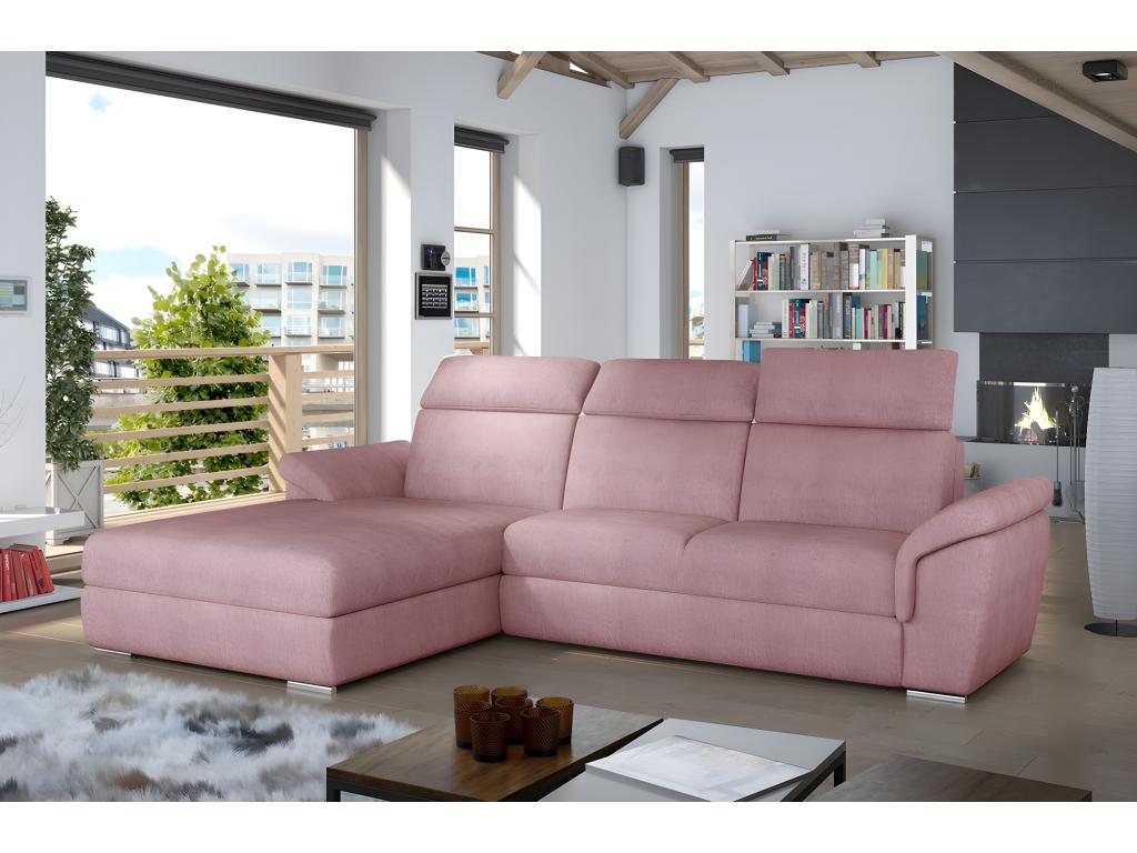 Luxury pink fabric corner sofa bed, 5-seater, left-hand corner (front view) Elariva VTVA93794