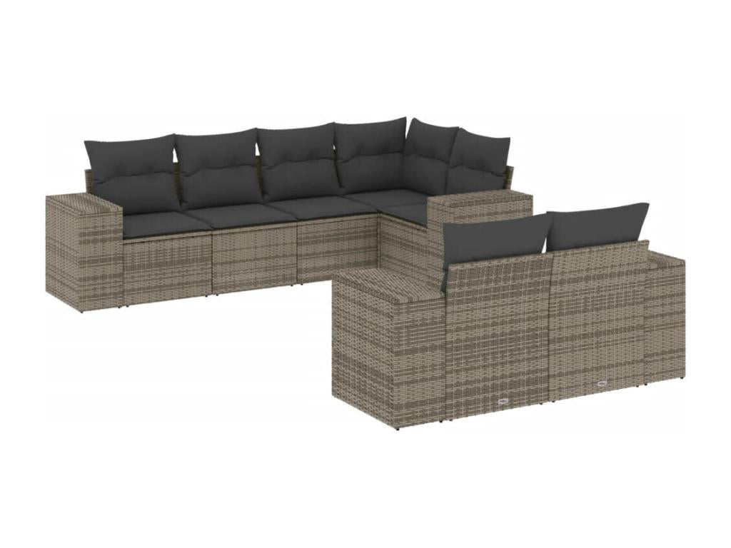 Garden furniture set with cushions, 7 pieces, grey woven resin, XLYO41836