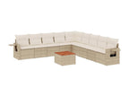 Garden furniture set with cushions, 10 pieces, beige woven resin, RULJ60713