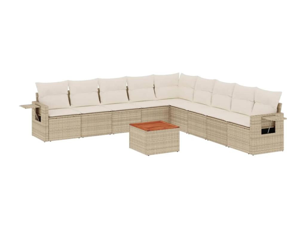 Garden furniture set with cushions, 10 pieces, beige woven resin, RULJ60713