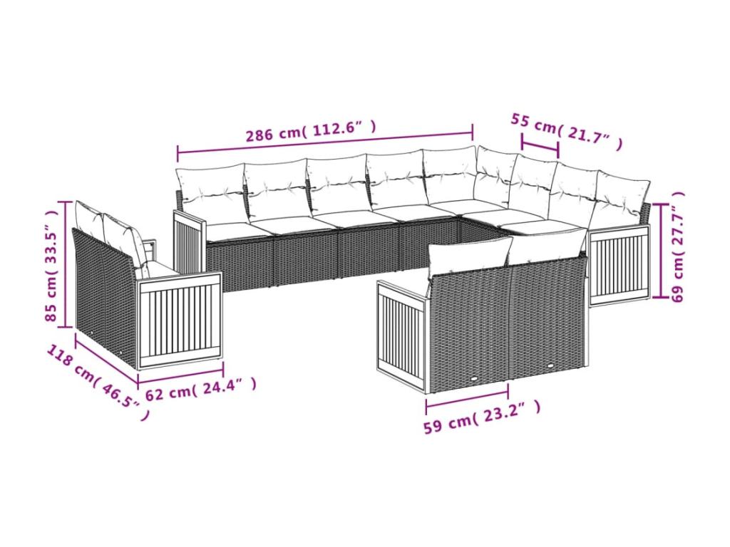 Garden furniture set with cushions, 12 pieces, grey woven resin FGGD66451
