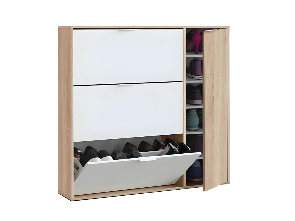 4-Door Shoe Cabinet, White/Light Oak - Boisona - W 106 x D 22 x H 115 cm YAUG75930