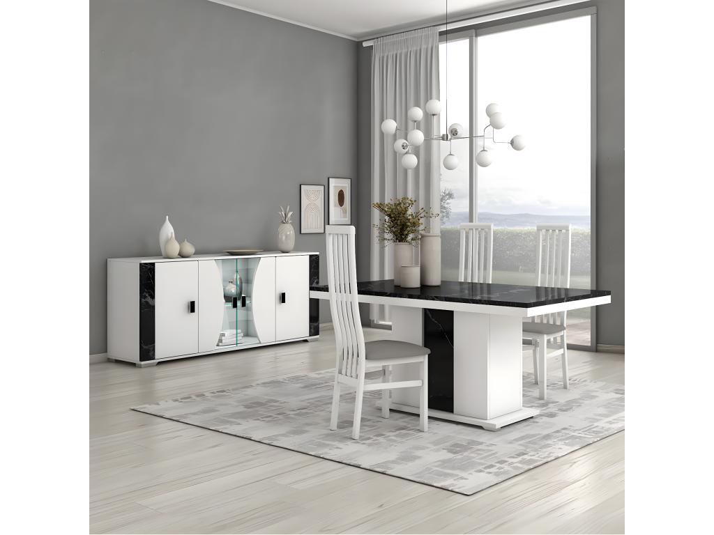 Elariva - Dining Table with White Central Pedestal and Black Marble Look RZSE77412
