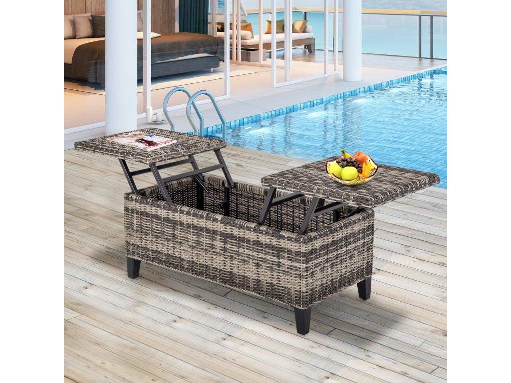 Cozy style garden coffee table - lift-top coffee table - epoxy-coated metal and woven resin with a grey rattan-look finish RBOK53698
