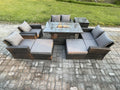 8-Piece Rattan Garden Furniture Set, Poly Rattan Furniture, Gas Fireplace, Dining Table, Sofa Set HWLJ08426