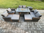 8-Piece Rattan Garden Furniture Set, Poly Rattan Furniture, Gas Fireplace, Dining Table, Sofa Set HWLJ08426
