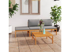4-piece garden furniture set with grey cushions, solid teak wood LVUH50532