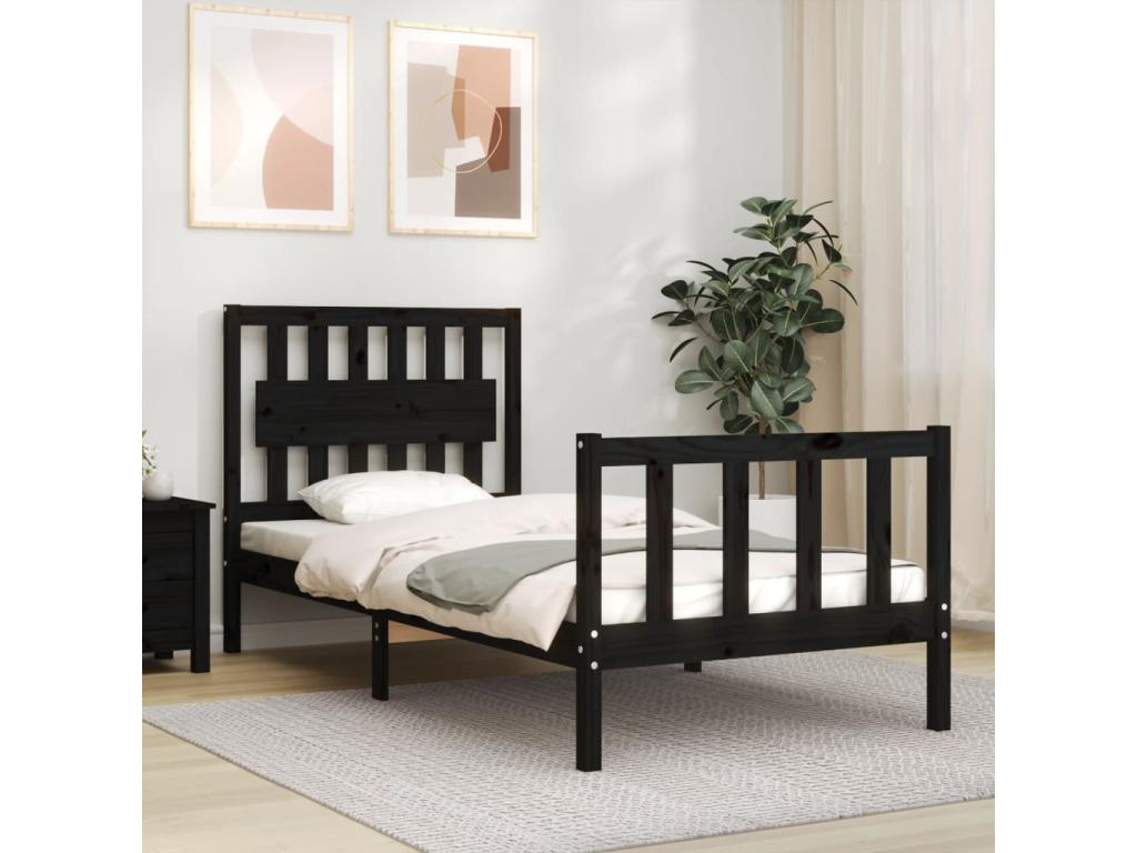 Bed frame with simple black headboard, solid wood PMBV93337