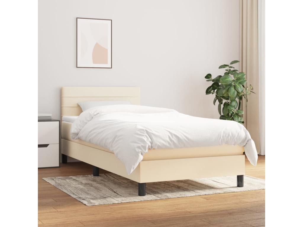 Upholstered bed base with mattress, Cream 100x200 Fabric ISXW15686