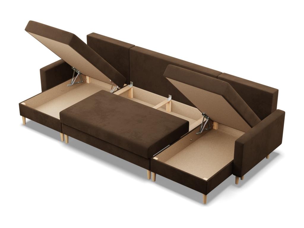 Large U-shaped corner sofa with sleeping function and reversible cushion, brown, EDCQ65155