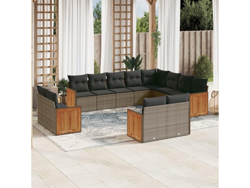 Garden furniture set with cushions, 12 pieces, grey woven resin FGGD66451