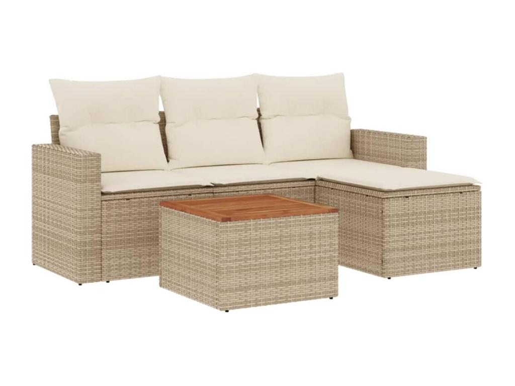 5-piece garden furniture set with cushions, beige woven resin, IBAK06875