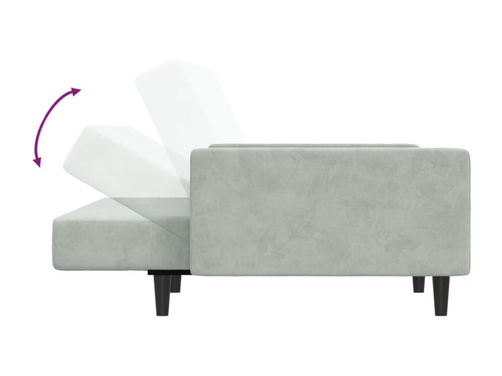 2-seater sofa bed with footrest, light grey velvet ZVMI69175