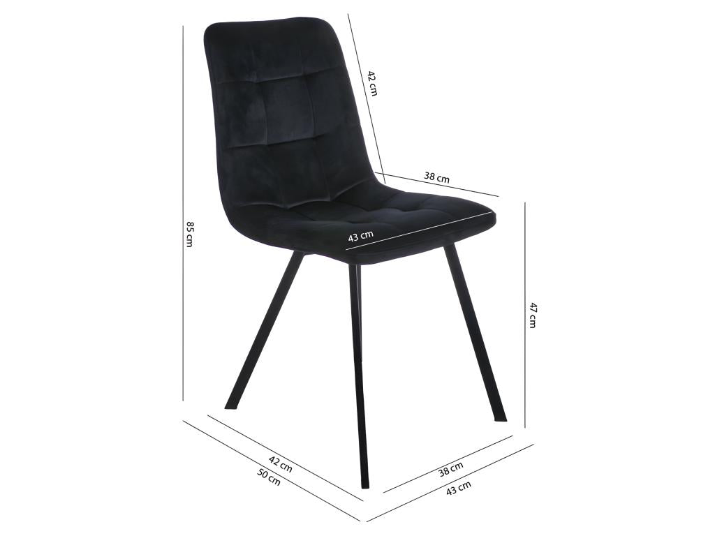 Set of 2 black velvet chairs with black metal legs - Elariva KLKI35586