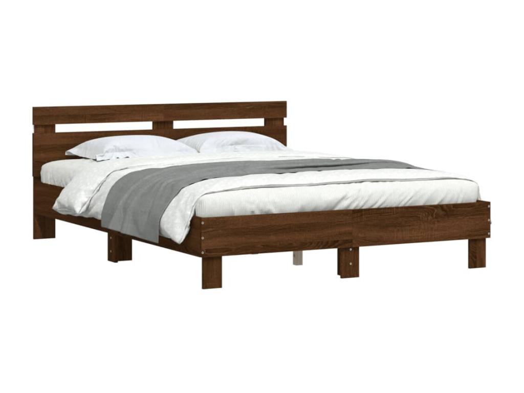 Bed frame with LED lighting, without mattress, brown oak, 140x200 cm QXKS94702