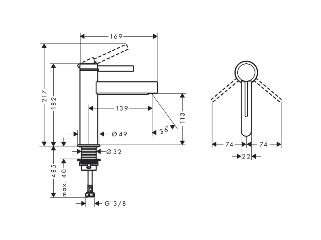 Set of 2 Elariva-Open 110 basin mixers with waste, matte white, HAMZ80347