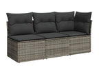 Garden sofa with cushions, 3-seater grey woven resin YYFW89840