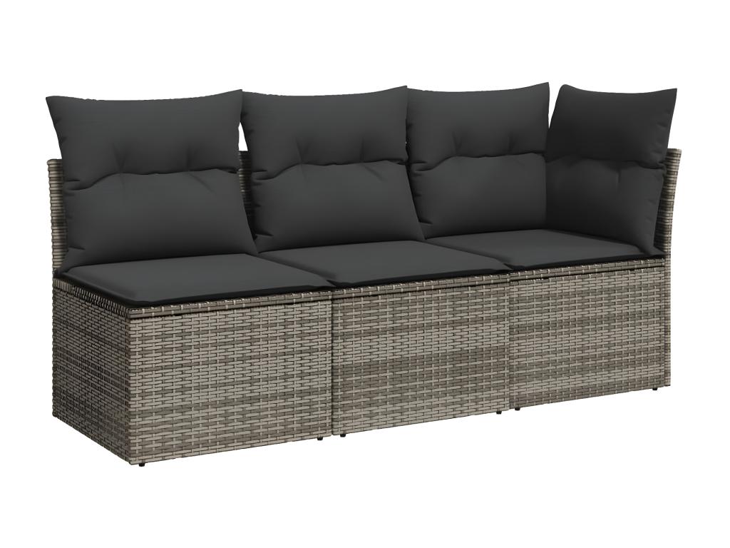 Garden sofa with cushions, 3-seater grey woven resin YYFW89840