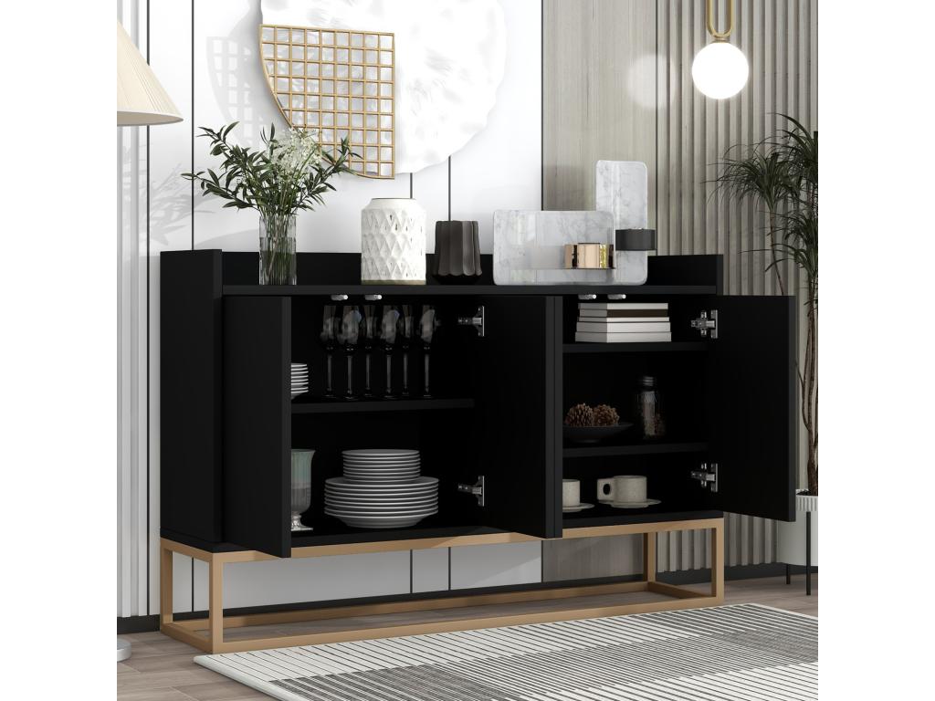 Modern Buffet Cabinet with 4 Doors - Dining Room Buffet - for Dining Room, Living Room, Kitchen - White - 120x30x80 cm Black BCGZ84589