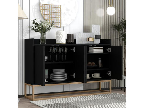 Modern Buffet Cabinet with 4 Doors - Dining Room Buffet - for Dining Room, Living Room, Kitchen - White - 120x30x80 cm Black BCGZ84589