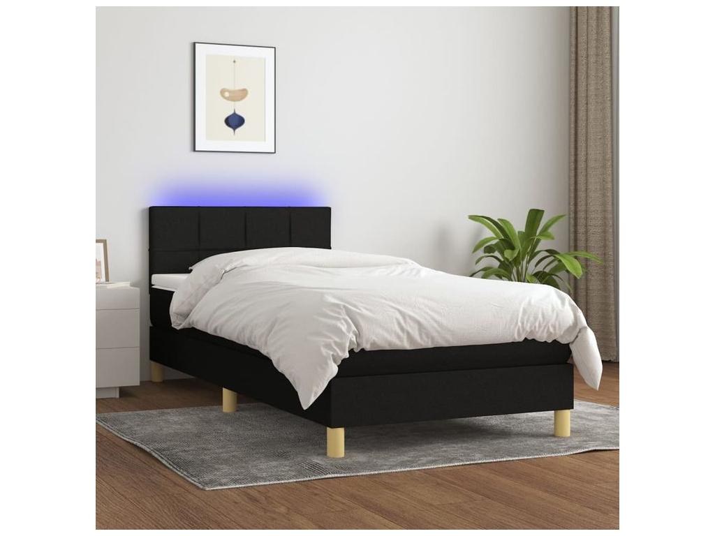 Bed base with mattress and LED lighting, black, 90x200 cm, fabric CCSV72673