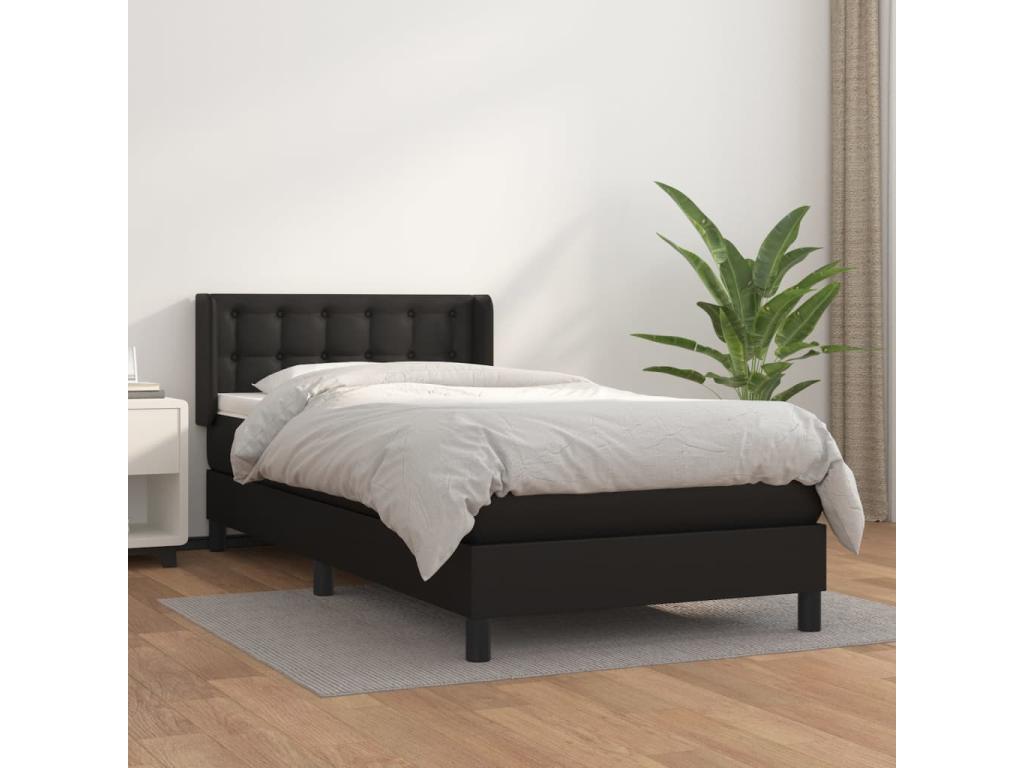 Boisona bed base with black 90x190cm faux leather mattress UAEO49619