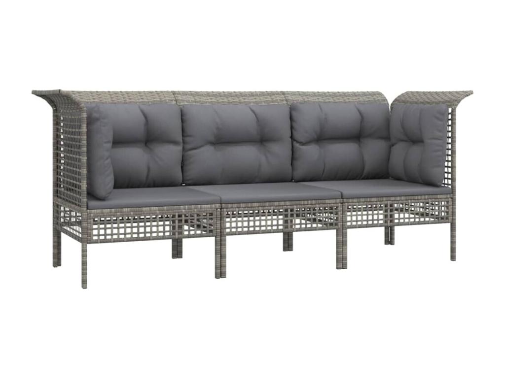 3-piece garden furniture set with cushions, Grey Wicker Resin CTKH61943