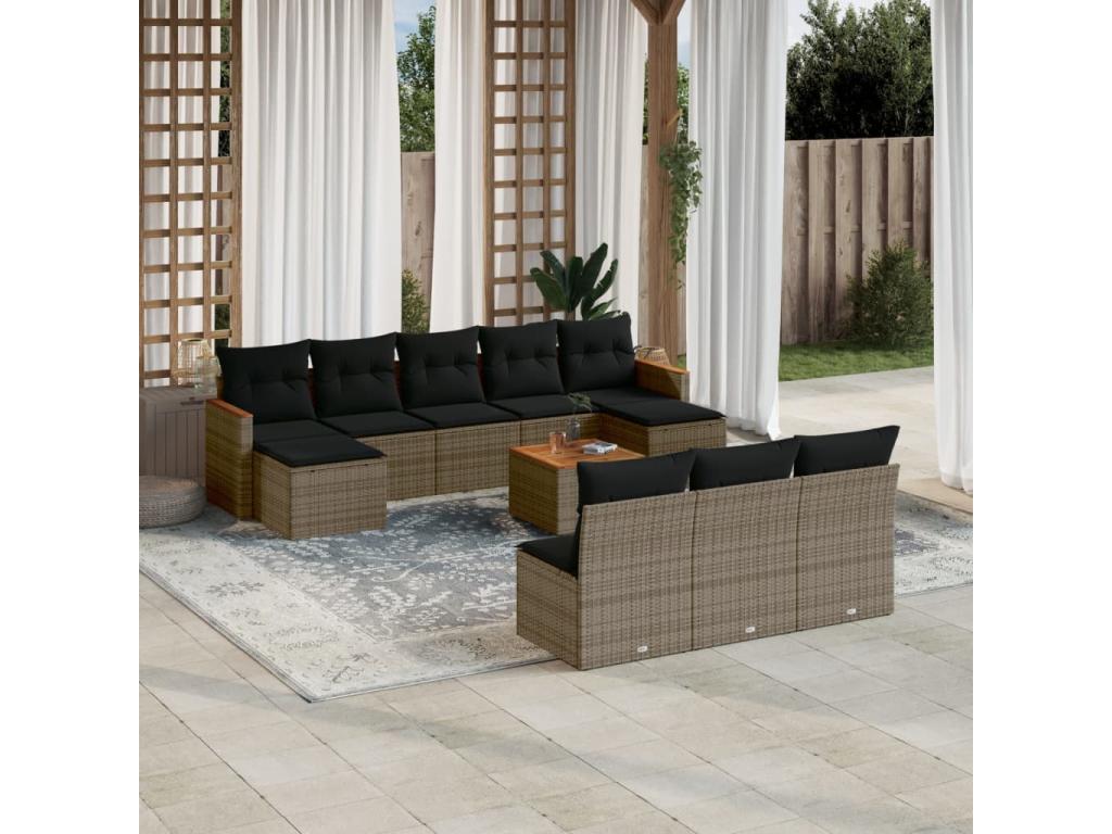 11-piece garden furniture set with grey resin wicker cushions IFMC26331