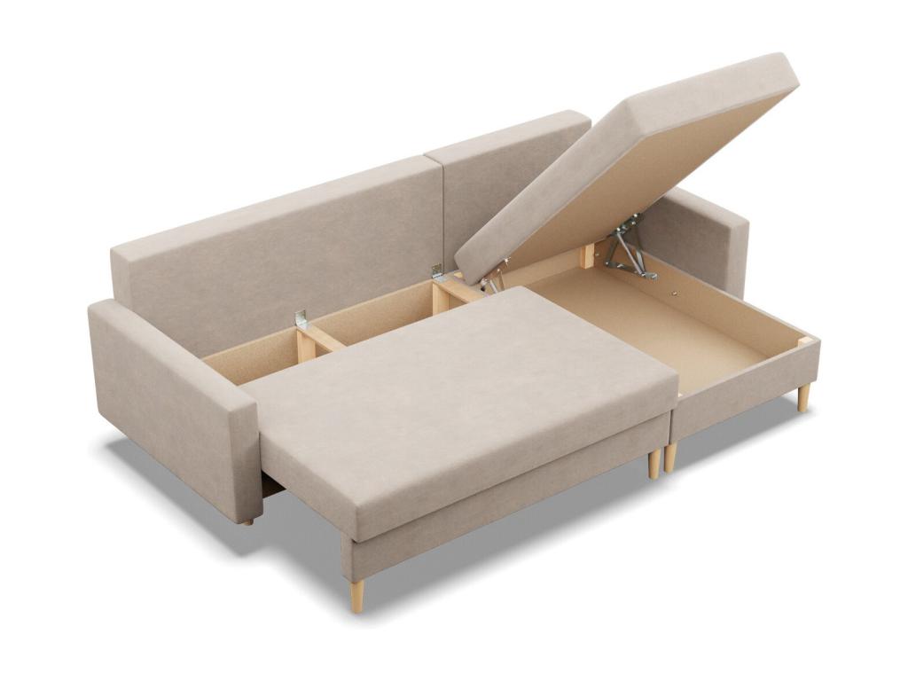 Corner sofa with sleeping function, reversible cushion, beige YGPJ55684
