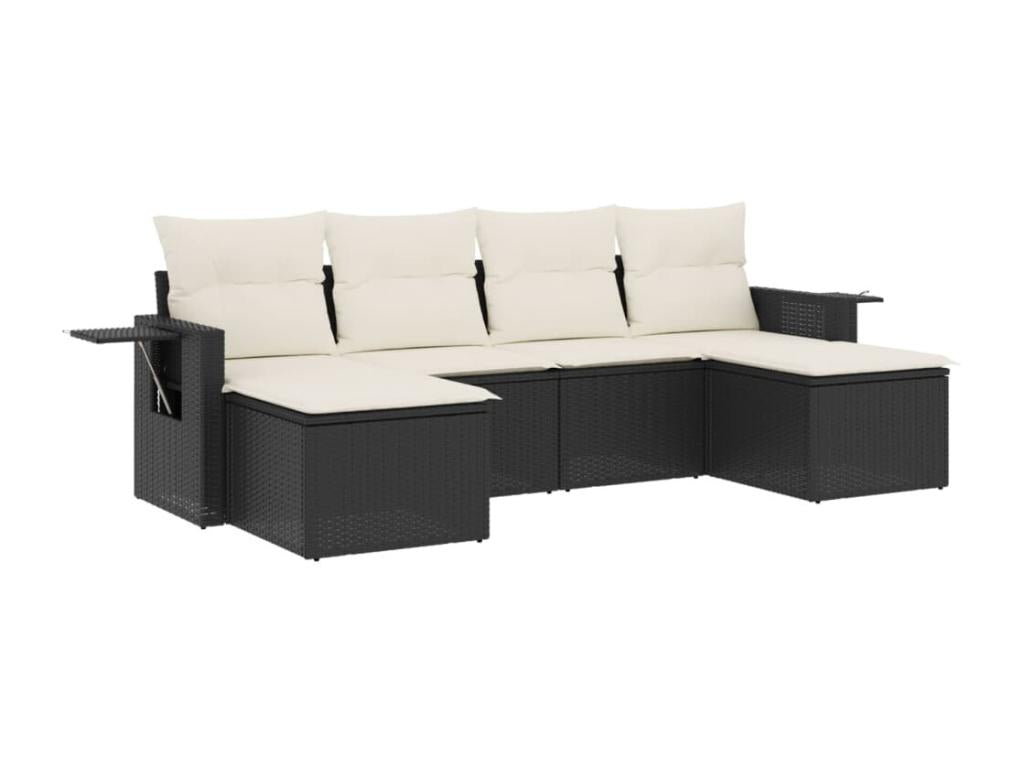 6-piece garden furniture set with cushions, black wicker resin KKTC44974