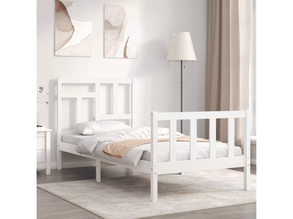 Bed frame with simple white headboard, solid wood, EIPE60592