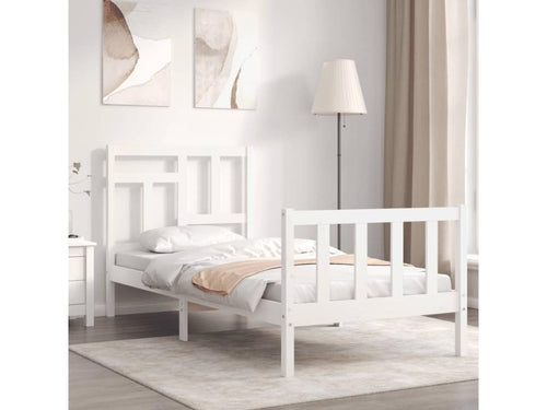 Bed frame with simple white headboard, solid wood, EIPE60592