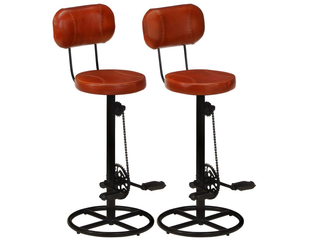 Bar stools, set of 2, black/brown, genuine goatskin leather, UQEC85938
