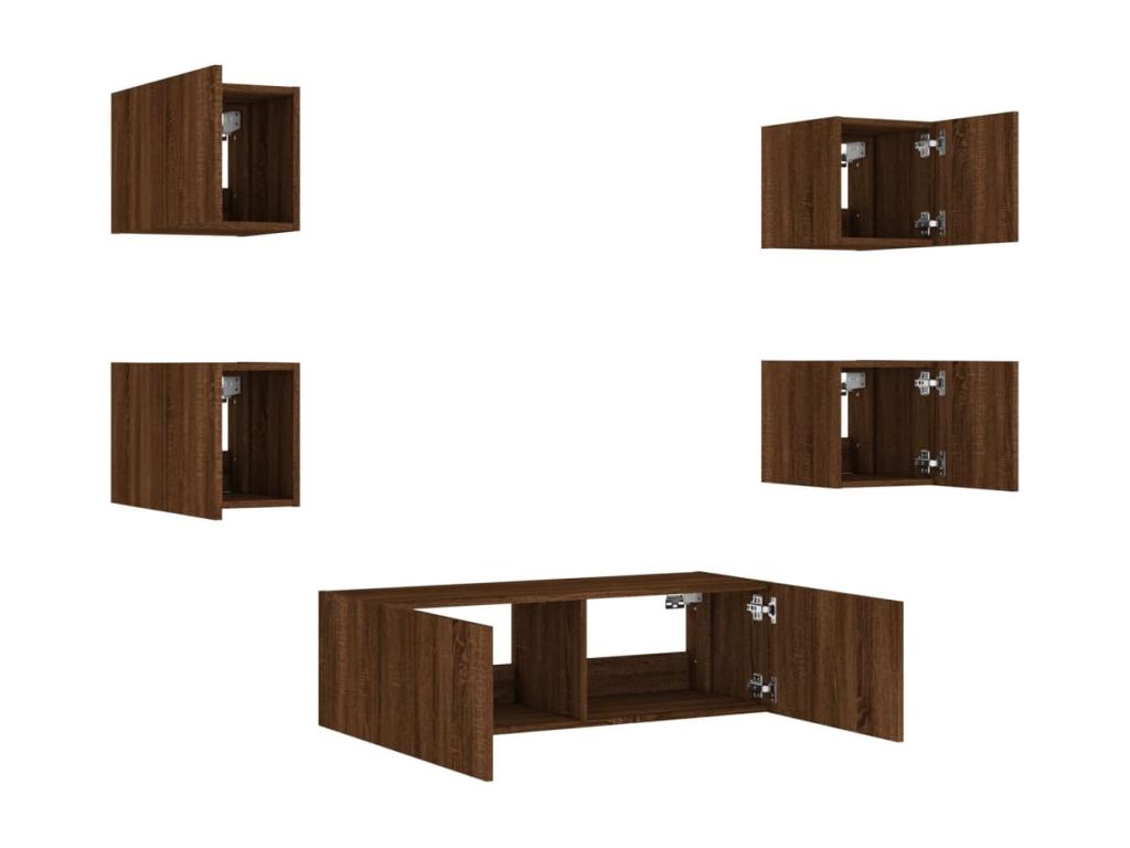 5-piece wall-mounted TV unit with LED lights, brown oak WQUP75513