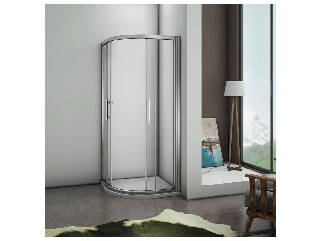 Quarter-circle shower enclosure 80x80x185cm with white shower tray 80x80x3cm, sliding shower enclosure in clear glass FUZG24761