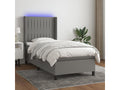 Upholstered bed base and mattress with LED lighting, Dark Grey, 100x200 cm, Fabric IXQX47073