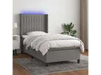 Upholstered bed base and mattress with LED lighting, Dark Grey, 100x200 cm, Fabric IXQX47073