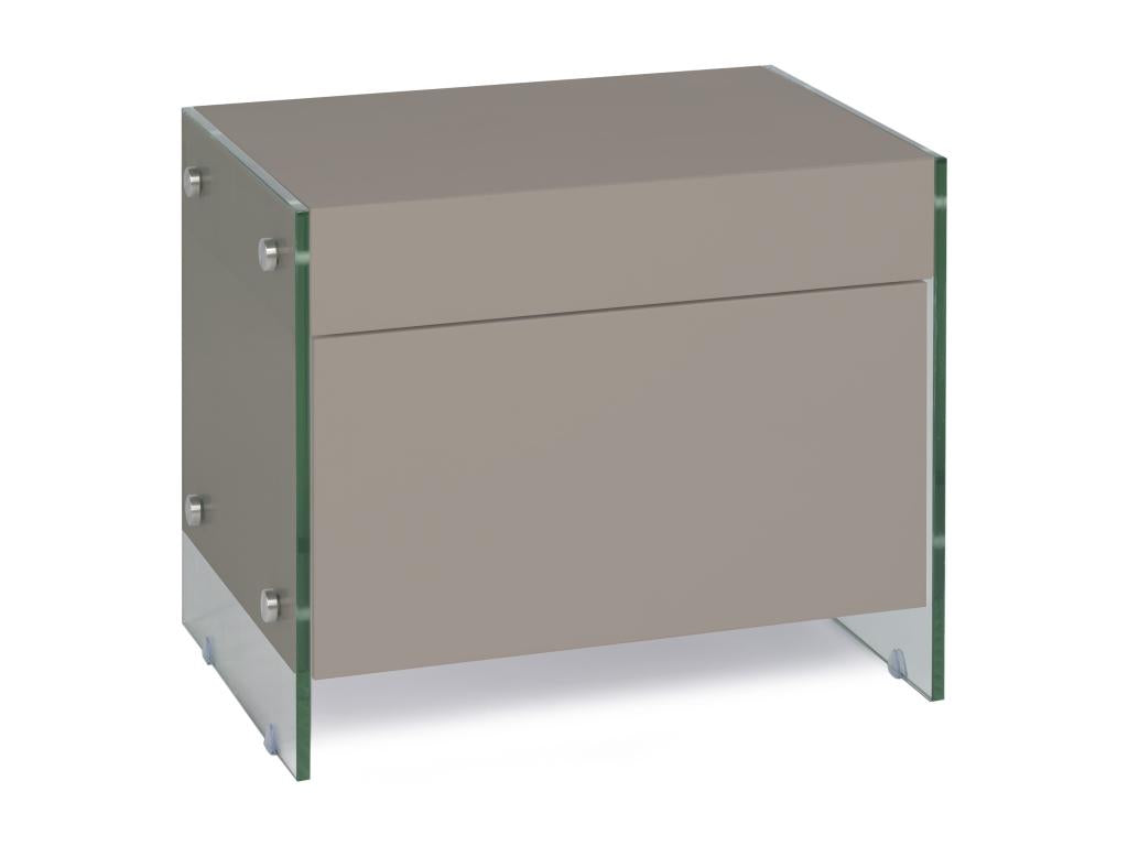 Elariva KXQO24448 bedside table with 1 drawer, lacquered wood and tempered glass