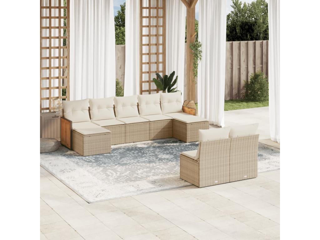 9-piece beige resin wicker garden furniture set with cushions TFHN95169