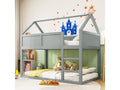 Children's bunk bed 2x90x200 cm loft bed with staircase, solid wood frame, grey ZUJF00912