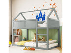 Children's bunk bed 2x90x200 cm loft bed with staircase, solid wood frame, grey ZUJF00912
