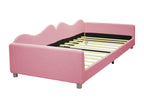 Children's single bed 90x200cm - upholstered fabric bed with slatted base, backrest and armrests, pink sofa bed RTOS03548