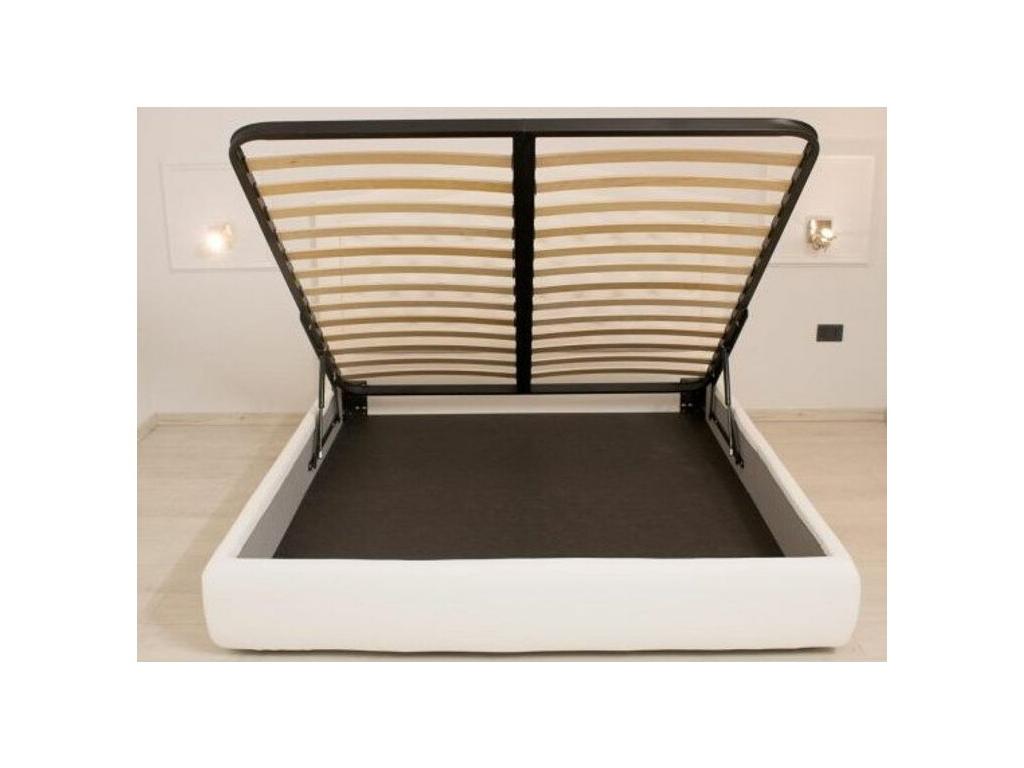Modern bed with quilted faux leather headboard featuring vertical stripes, Bazen style - White - 90x190cm - Optional storage QRYF51398