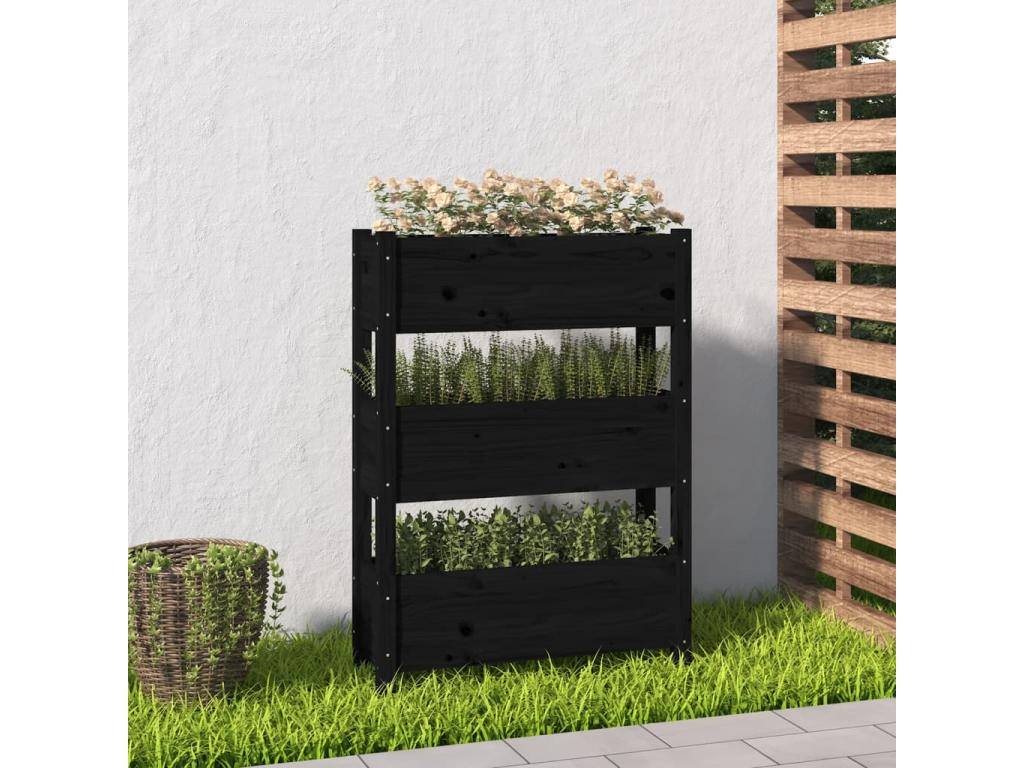 Black Planter 77x25x104.5 cm Solid Pine Wood WLDR88557
