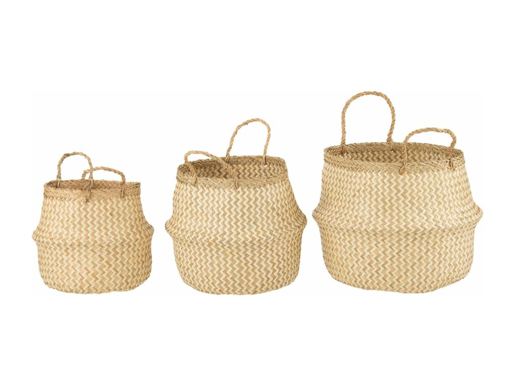 Set of 3 retractable baskets, white rattan, 35x35x35cm YYIU42794