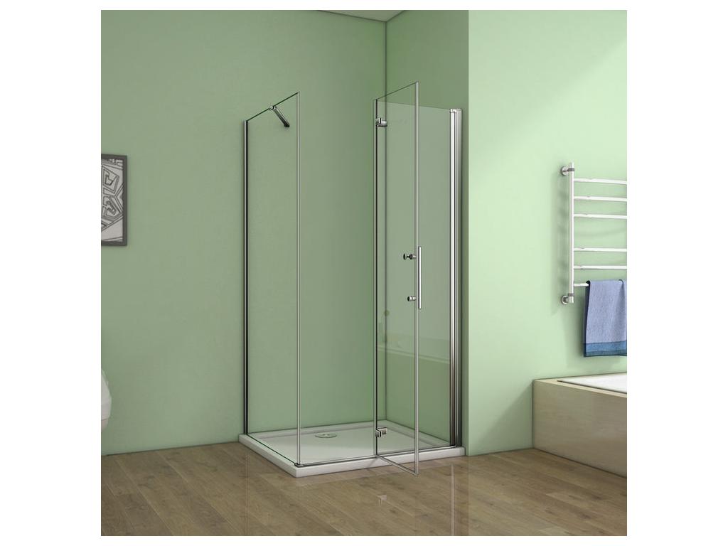 Pivoting and folding shower enclosure 76x80x185cm in 6mm anti-limescale glass, shower door, side panel with fixed corner bar OOMY41958
