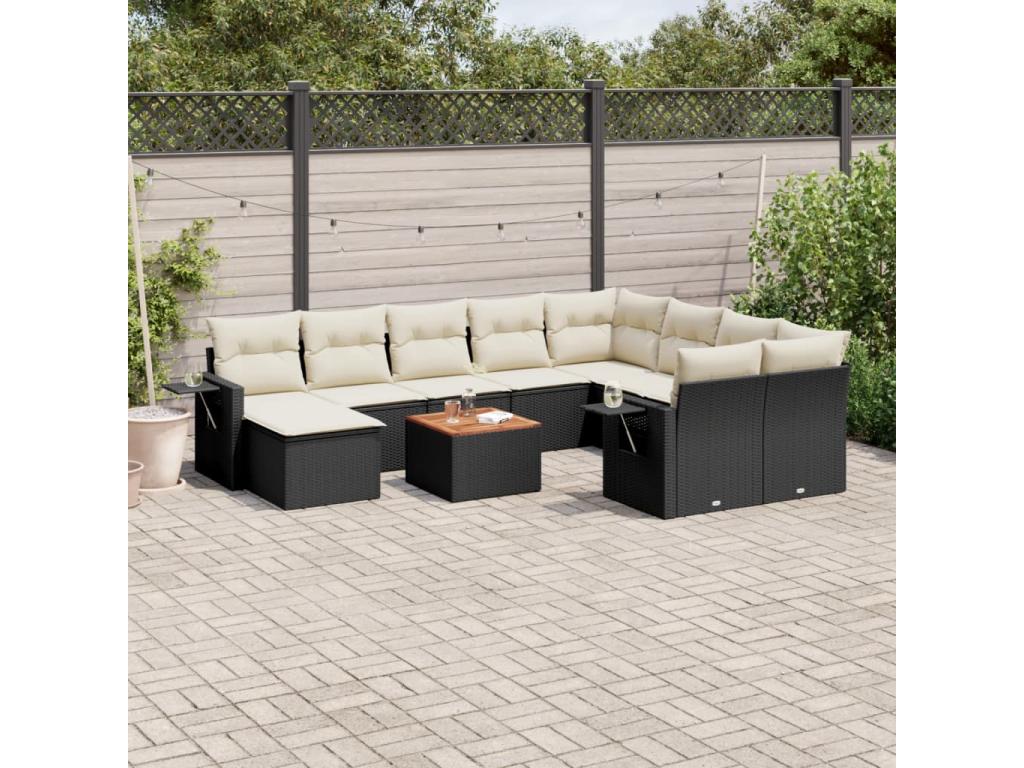 11-piece garden furniture set with cushions, black woven resin XVYX19846